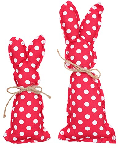 Amosfun Osterhasen Deko Gefüllte Stoff Hasen Figur Aufsteller Osterdeko Figuren Kaninchen Tischdeko Wohnzimmer Esstisch Flur Dekoration für Ostern Wohnung Eingangsbereich Frühlingsdeko 2 Stück Rot