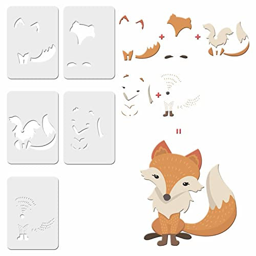 FINGERINSPIRE 5 x Fuchs-Zeichenschablonen – 29,7 x 21 cm Kunststoff-Schablonen für Dekoration auf Holz, Boden, Wand und Stoff