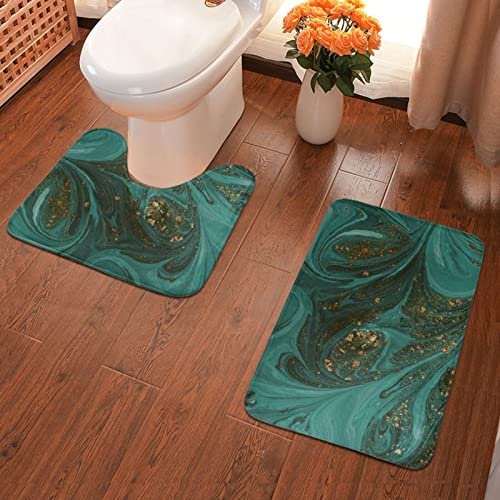 MGCEDLTD Rutschfeste saugfähige Badematte und U-förmiger WC-Vorleger, grüner Marmor-Badezimmerteppich, 2-teiliges Set für Badezimmer