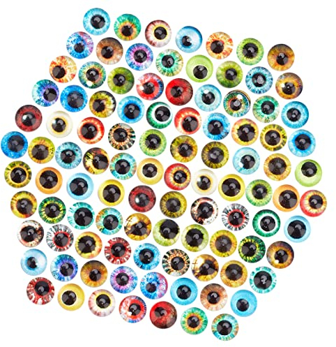 PH PandaHall 200pcs Oeil Animal Cabochons en Verre, 50 Style Yeux de Dragons Cabochons 6mm Chat Hibou Oiseau Humain Yeux de La Pupille Gemmes Demi-rondes pour Accessoires Art Photodôme Halloween