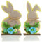 com-four® 2X Deko-Aufsteller Osterhase mit Blumen - Osterdeko zum Hinstellen - Osterdekoration aus Filz mit Holzfuß (2 Stück - bunt 25cm)
