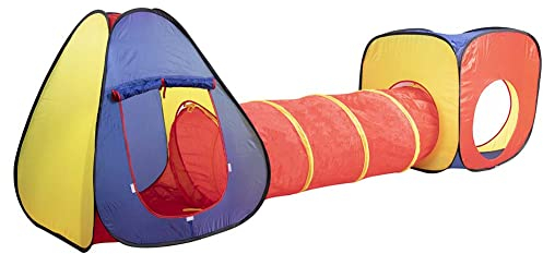 Bakaji Tenda Gioco Parco Giochi con Tunnel e 2 Tende Giocattolo Bambini Struttura in Metallo Piegehevole Pop-Up Rivestimento in Tessuto Playground 3pz Casa Esterno Giardino Multicolore