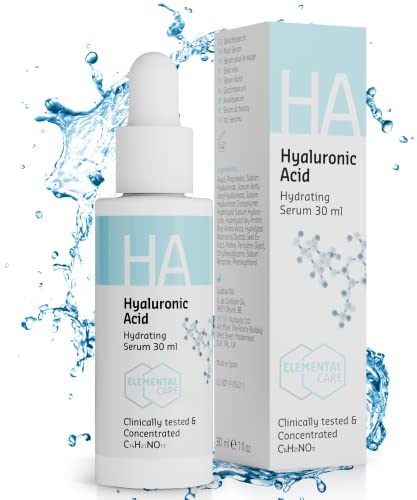 Hyaluron Serum hochdosiert 30ml - Sofort-Hydration der Haut in 1 Stunde um 155% - Hyaluronsäure Serum Gesicht - Augenringe entfernen, Anti Aging, Anti Falten, Moisturizer - Skincare - Elemental Care