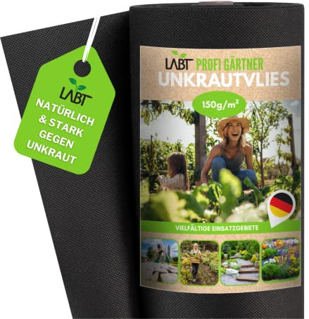 LABT® 70m² Profi Unkrautvlies I Wasserdurchlässiges Gartenvlies Gegen Unkraut 150g/m² I Reißfeste, Umweltfreundliche Unkrautfolie mit Hoher UV - Beständigkeit für Garten und Beet [70 x 1m I Rolle]