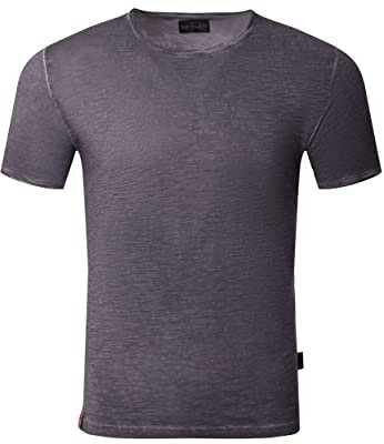 Reslad T-Shirt Herren Rundhals verwaschene Baumwolle Vintage Optik Sommer Shirt Männer RS-5040 Anthrazit 2XL