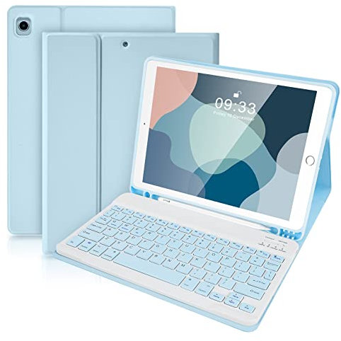 SOPPY Bluetooth Keyboard Case for iPad 6th/5th Gen (2017-2018), iPad Pro 9.7, iPad Air 1-2, Detachable Wireless Keyboard with Pencil Holder, Slim Protective Cover, USB-C Rechargeable, Blue