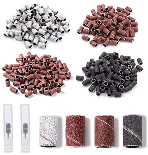 iTGOOS 200 Pieces Sanding Bands and 2 Pieces Electric Nail Drill Bits for Professional Manicure and Pedicure Portable Manicure Pedicure Kit with Sanding Bands and Nail Drill Bits 80# 120# 180# 240#
