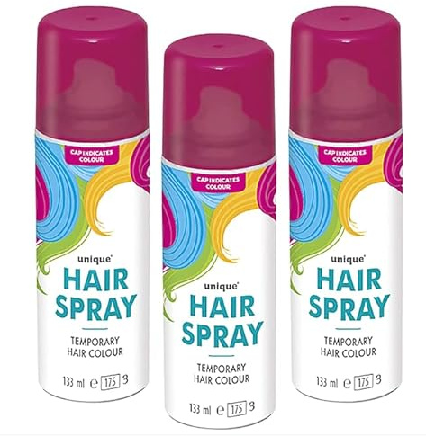 Temporary Hair Color Spray Wash Out Washable Party Fancy Dress Up Accessories Party Halloween Hairspray 133ml (Pink HairSpray, 3)