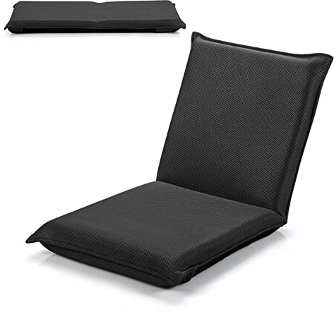 LIFEZEAL Sedia da Pavimento, Cuscino da Terra, Schienale Regolabile a 6 Livelli, Telaio in Acciaio, Imbottito in Spugna, Fodera Traspirante, Max 136kg, per Meditazione, Lettura, Relax, Lounge, Nero