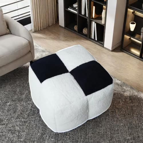 Louis Donné Quadratischer Pouf Fußhocker, Ottomane, weiß und schwarz, kontrastierender Stoff, Togo Ottomane, Bodenstuhl, 45 x 45 cm, weiche komprimierte Form innen, für Kinder und Damen