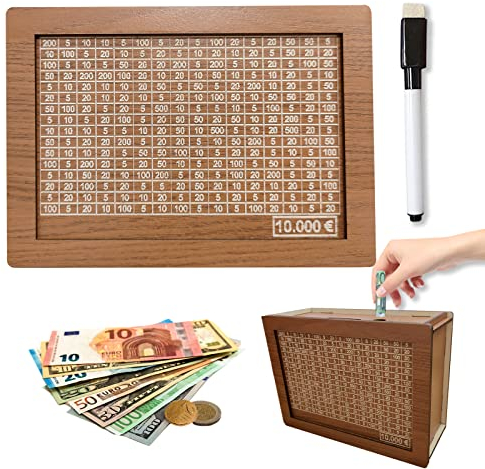 Geld sparen,Spardose,Deine sparbox,Sparschwein,Holz spardose,Sparbox mit Zahlen ankreuzen für Hilft Erwachsene und Kindern Gewohnheit Zum Sparen