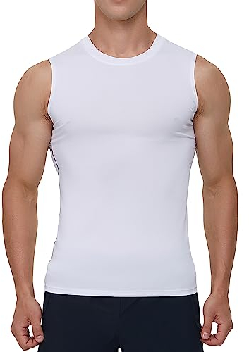 Smatstyle Compression Shirt T-Shirt Men's Sleeveless Running Shirt, Tank Top Breathable Elastic Quick Dry Functional Shirts Base Layer Sports Fitness, White, L