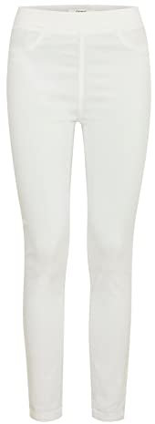 OXMO OXKeily Damen Jeggings Treggings Hose Stoffhose mit Gummizug Eingrifftaschen Label-Details leicht elastisch Slim fit, Größe:L, Farbe:Optical White (110601)