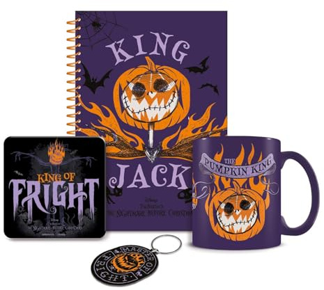 The Nightmare Before Christmas Geschenkset (Colourful Shadows Design) Tasse, Untersetzer, Notizbuch und Schlüsselanhänger in Geschenkbox, Nightmare Before Christmas-Geschenke – offizielles Merchandise