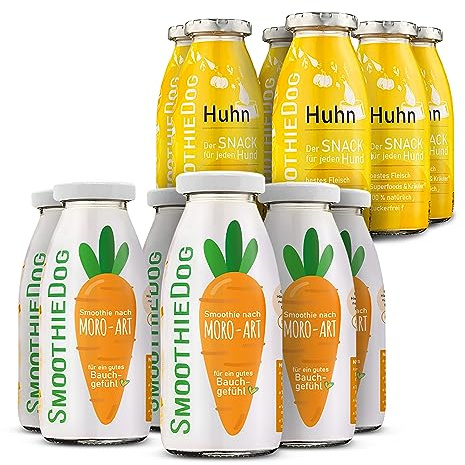 Hunde Smoothie SmoothieDog 12er Mix - je 6X: Huhn, Morosuppe - Flüssiges Hundeleckerli - Hundesmoothie bei Durchfall - Zucker- & glutenfrei - je 250ml
