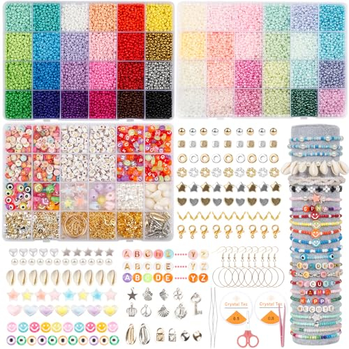 WECUTE Perlen für Armbänder Perlen Set, 25228 Stück Glasperlen zum Auffädeln, Bunte für Armbänder, Bracelet Making Kit für Friendship,Schmuckbastelsets für Kinder Mädchen Jungs (3 mm) (48 Farben)