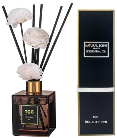 tgg Raumduft Diffuser Set - 6,7oz(200ml) Lavendel Jasmine Aromadiffusers mit 6 Duftstäbchen + 3 Blumen Rattans, Home Lufterfrischer Ätherische Öl Schilf Diffusor für Schlafzimmer Badezimmer (Lavendel)