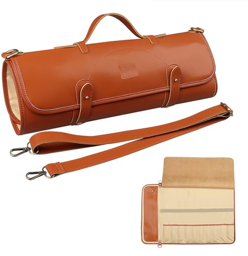 SurLaZ Borsa portacoltelli, borsa per coltelli da chef con 10 scomparti per coltelli e tasca con cerniera, tracolla regolabile/staccabile, adatta per chef e studenti di cucina - Coltelli non inclusi