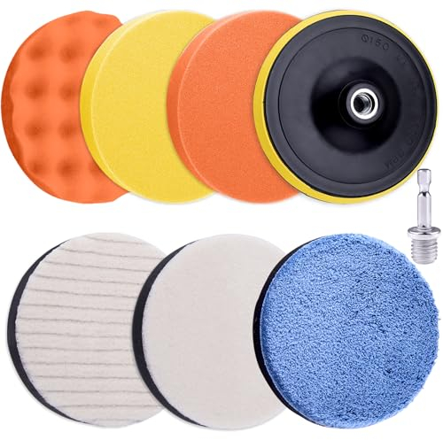 SIQUK 8 Piezas Esponja Pulir para Coche 80mm Esponjas Pulido Coche Kit de Almohadillas de Pulido de Espuma Accesorio de Pulido con Adaptador de Taladro M14 para Coche Encerado Lijado