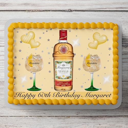 Tanqueray Gin Drink Themed Personalised Cake Topper A4 Size Edible Icing Sheet Birthday Cake Decoration