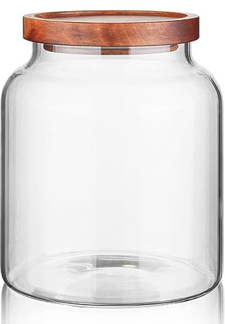 Labina Bocaux de conservation en verre avec couvercle en bois, 1800 ml, avec couvercle, hermétique, pour sucre, biscuits, spaghettis, noix et bonbons