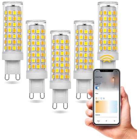 AEPOYU 7W WiFi Smart G9 LED Dimmbar Glühbirne 68.3MM G9 LED Bulb Lampen, 2700K - 6200K 500LM Kein Flicke (40 W Halogen Äquivalent) 220 V-240 VAC, App Steuern Kompatibel, 5er Pack