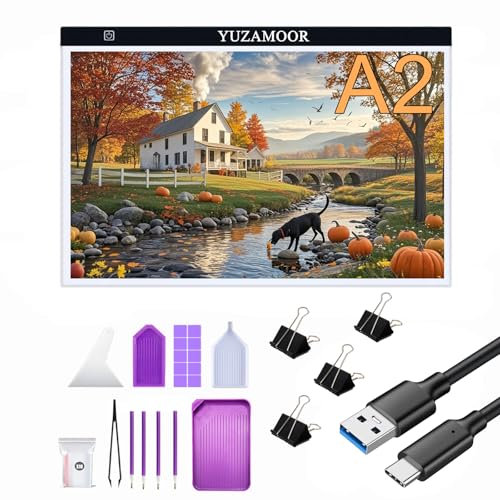 Bloc lumineux LED A2 pour art diamant, croquis, peinture – Luminosité réglable, croquis, traçage – Kit complet de tableau lumineux avec clips
