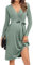 hohololo Robe de maternité à manches longues, col en V, robe de maternité, grossesse, longueur genou, Vert-A., L
