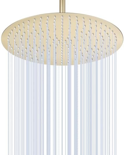 KINLIV 40 cm Round Gold Rain Shower Head Large, 16 Inch Waterfall Shower Head Water-Saving, All-Metal 304 Stainless Steel, Ceiling Rain Shower Heads with 230 Anti-Clogging Silicone Nozzles