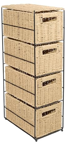 Wickerfield Storage Unit Organizer and Cabinet with 4 Drawers for Narrow Space Storage and Collection at Home and Office Window Display (Beige)