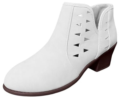 Moda Donna Autunno Tacchi Quadrati Slip On Hollow Breve Stivaletti Punta Rotonda Scarpe Da Donna Stivali Da Pioggia In Gomma, bianco, 39.5 EU