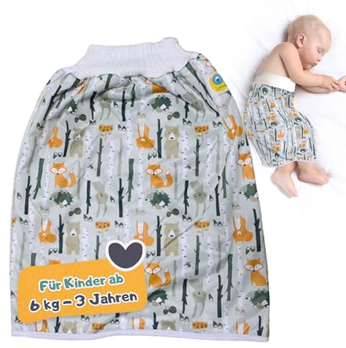Lumina Windelrock-das Original, Abhalten und windelfrei leicht gemacht | Stilvoller Auslaufschutz für Babys & Kinder ab 6 kg bis 3 Jahren, saugfähig & atmungsaktiv, waschbar, Größe 1, Forest Animals