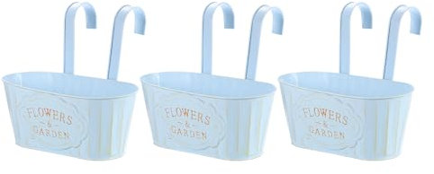 sourcing map 3Pcs Metal Hanging Flower Pots for Railing Fence, 11 Railing Planter Box with Detachable Hooks Drainage Holes for Outdoor Plants Balcony Window Deck Garden Porch Home Decor, Blue