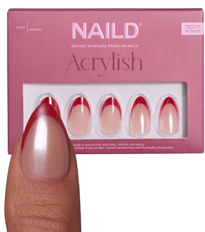 NAILD Soft Gel Press On Nails | 30x dünne, wasserfeste Nägel zum Aufkleben | Kunstnägel zum Aufkleben | Nagellack-Ersatz | Halt bis zu 14 Tage | Almond Nagelform (Glazed Valentine, Almond)