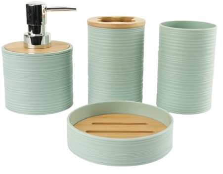 SiaBiced Set di Accessori da Bagno da 4 Pezzi, Dispenser di Sapone, Porta spazzolino, Set Completo di Accessori da Bagno per Il Bagno, Verde