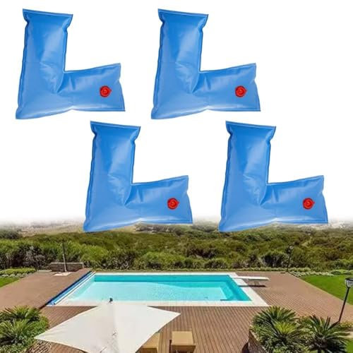4 bolsas de agua en forma de L para cubiertas de piscina de invierno, construcción de PVC para una mayor estabilidad (azul)