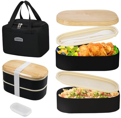 Resszo Lunch Box Kit, 1500 ML Porta Pranzo da Ufficio, 2 Strati Porta Pranzo con Posate per Ufficio, Pranzi A Lavoro, Scuola, Microonde e Lavastoviglie