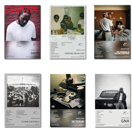 Poster mit Kendrick Lamar, limitierte Auflage, ungerahmt, 20 x 30 cm, Leinwandposter, Wandkunst, Dekordruck, Gemälde für Wohnzimmer, Schlafzimmer, Dekoration, 6 Stück