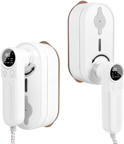 Plancha de vapor de viaje plegable con pantalla LCD, 10S calentamiento rápido, 1200 W, con base resistente al calor, mango giratorio de 180°, vaporizador portátil para viajes, hogar, oficina