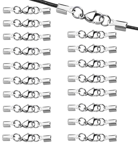 20 Stück Leder Kettenverschluss, Karabiner-Verschluss Kette, Anti-Rost Doppelter Armbänder Verschluss, Endkappen Lederband Schmuckverschlüsse für Lederband Schmuck DIY Ketten
