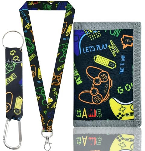 Wisebom Portafoglio per Bambini a Tre Ante con Cordino per Moneta Banconota Carte, Regalo Adolescente (Nero)