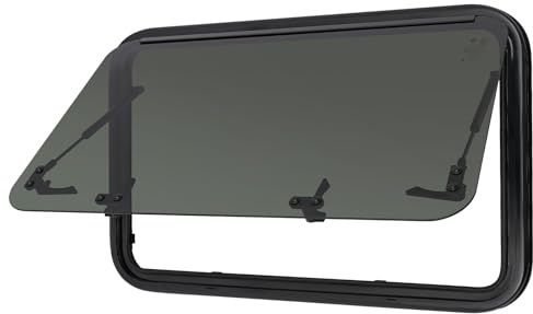 Ventana de caravana 800 x 500 mm, 18 % de transmisión de luz, grosor de pantalla de 33 mm, con cierres de interruptor y barras de apoyo, ventanas de autocaravanas para caravanas, remolques verticales