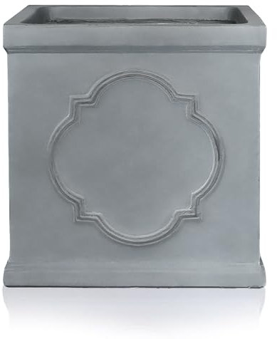 IDEALIST 45cm Large Square Plant Pot | Leaden Grey Reinforced Stone Garden Planter with Drainage | Faux Lead Windsor Flower Box L45 W45 H45 cm, 91 litres