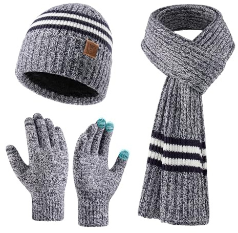 OZERO Mütze Schal Handschuhe Set Herren & Damen Touchscreen Winter | Weiches Fleecefutter, 200 cm Länge, Ohrenschutz & Touch für Pendeln im Winter