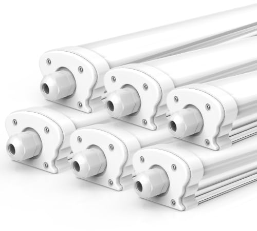JESLED Feuchtraumleuchte LED 60CM 6500K Kaltweiß 15W 2600LM -6er Set | Einfache Montage Verknüpfbar Nassraumleuchte, IP65 Feuchtraum Werkstattlampe für Büro Keller Garage