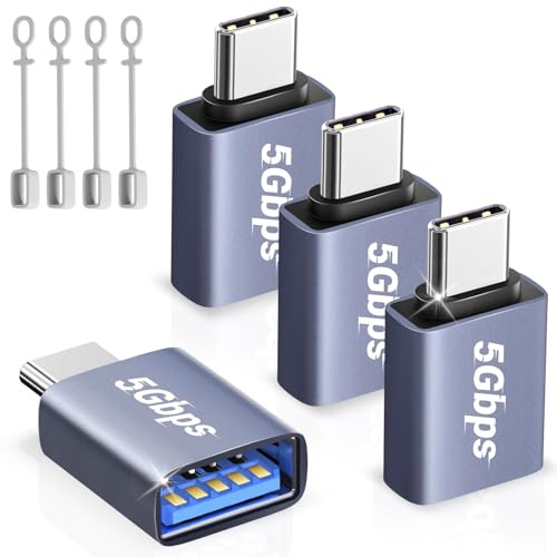 Esiposs Adaptador USB A Tipo C (4 Piezas), Adaptador USB-C Macho a USBA Hembra OTG Convertidor Thunderbolt 5/4/3 auf USB3.0 Compatible con iPhone 16 15 MacBook iPad Mac Samsung S25, Gris