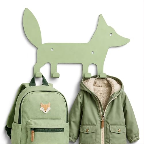 Luniiko Perchero Infantil Pared 4 Ganchos Zorro Montessori Niños Acero | Aguanta 5kg sin deformarse | Montaje tornillos o cinta adhesiva | 30 × 19,3 × 2,5 cm | Fomenta autonomía | Regalo ideal bebé