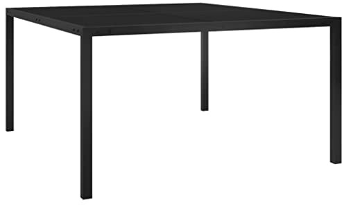 Teenpull Table de jardin 130 x 130 x 72 cm, acier noir et verre trempé, table à manger carrée pour jardin, terrasse, balcon