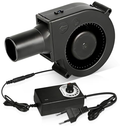 DBREAKS Radiallüfter 12V, Kühlung Lüfter mit Drehzahlregler, Gebläse Lüfter | Radiallüfter für Belüftung Haushaltsgeräte &Heizgeräte, Turbinengebläse 97mm für Grill BBQ Picknick Aufblasbar Kamin