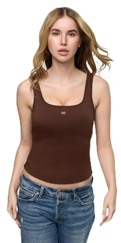 creamy fabrics Damen Top mit integriertem BH Tanktop Push Up Braun XS